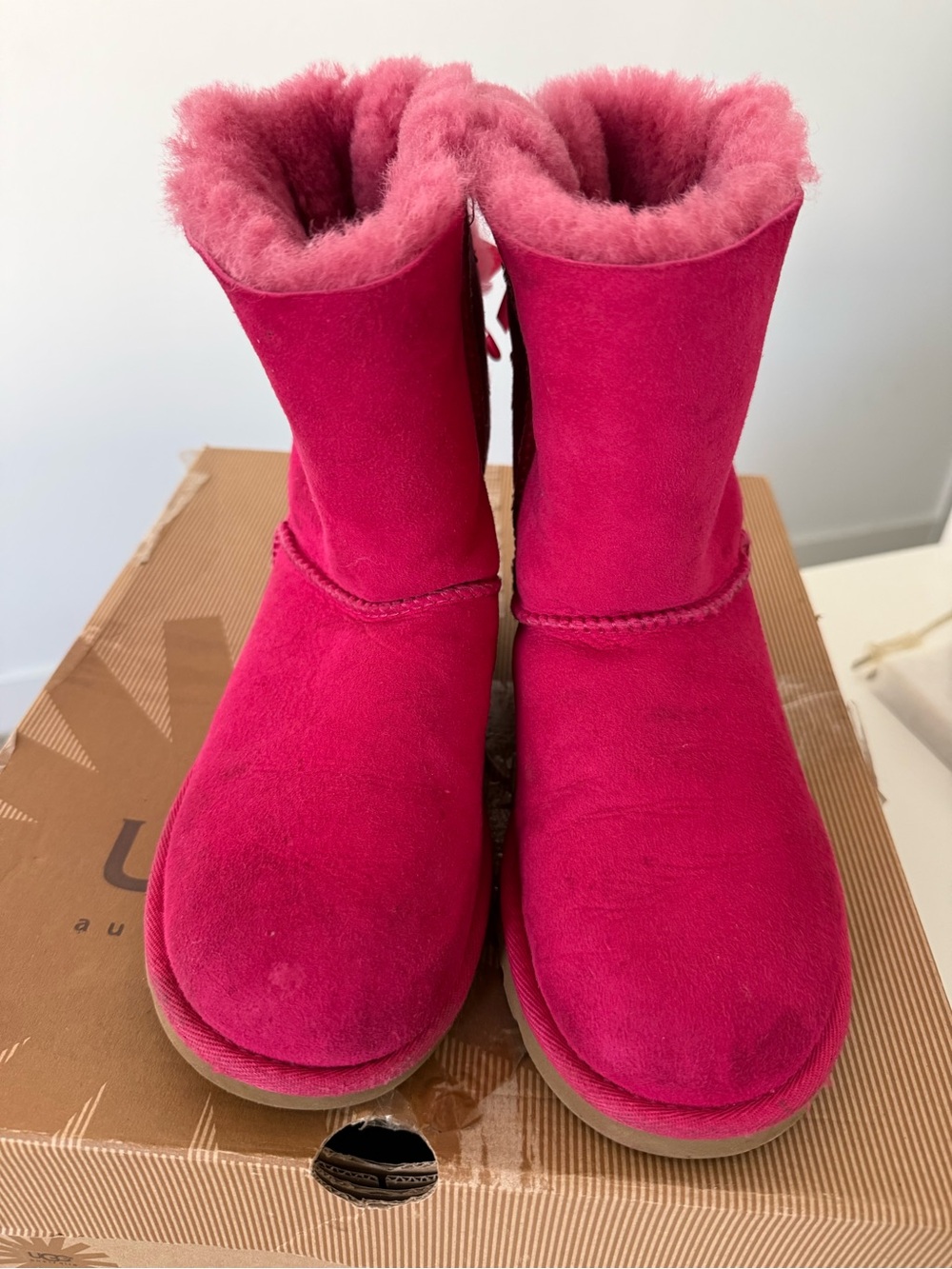 UGG Girls Hot Pink Suede Shearling Mid-Calf Boots